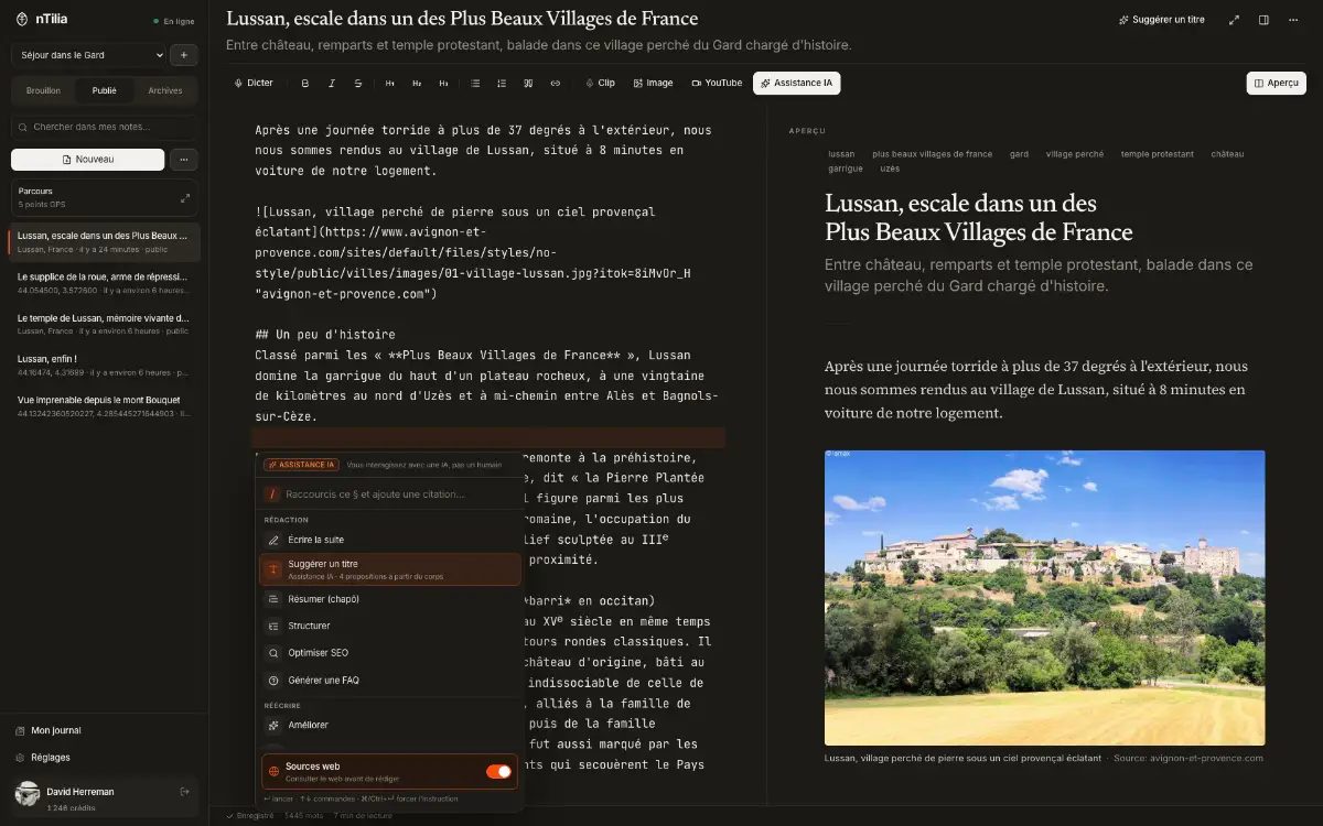 nTilia, Éditeur MarkDown Nouvelle Génération, mode Dark